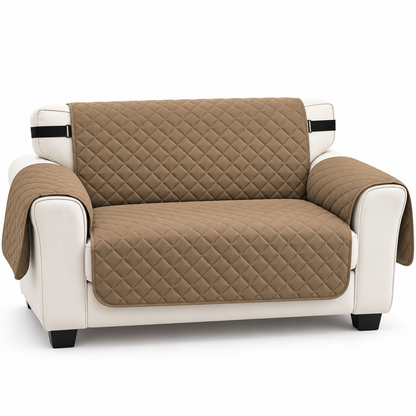 Housse taupe sur canapé 2 places