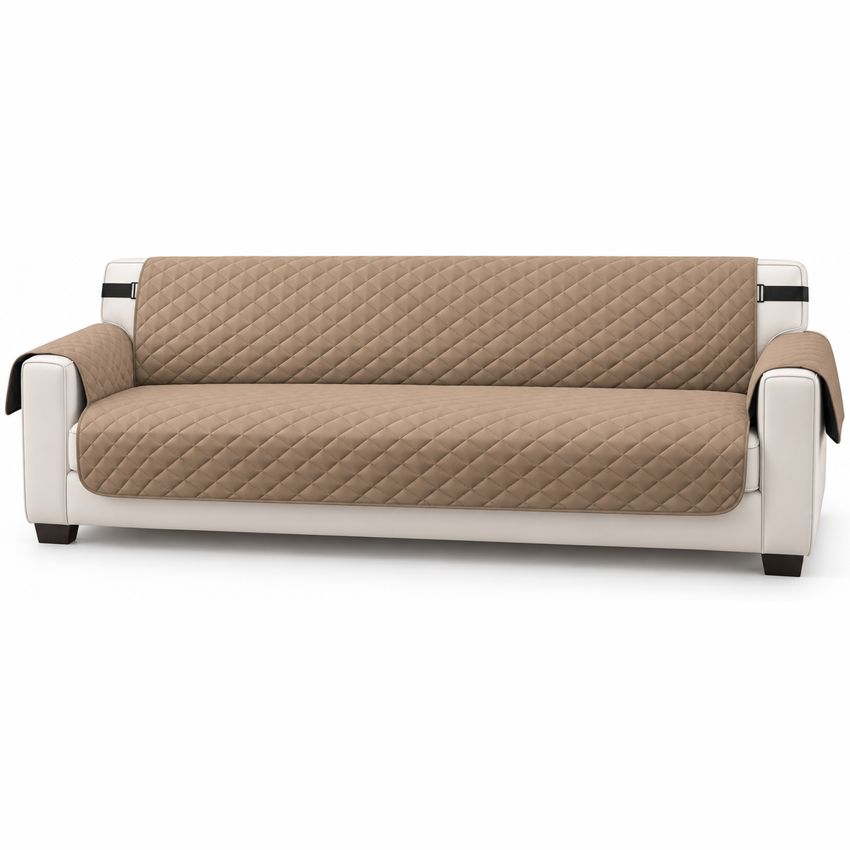 Housse taupe sur canapé 4 places