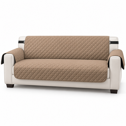 Housse taupe sur canapé 3 places